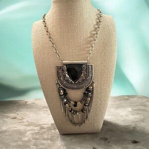 Elegant Silver and Black Statement Necklace